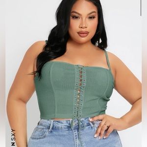 SHEIN SXY Plus Lace Up Front Rib-knit Cami Top